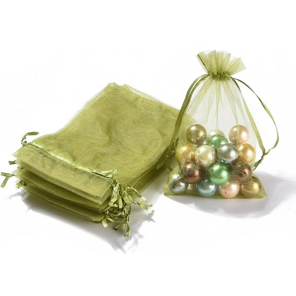 100 pc Organza Gift Bags with Drawstring Jewelry Pouches Wedding Party Christmas Favor Gift Bags Dark Khaki 15x10cm for diy