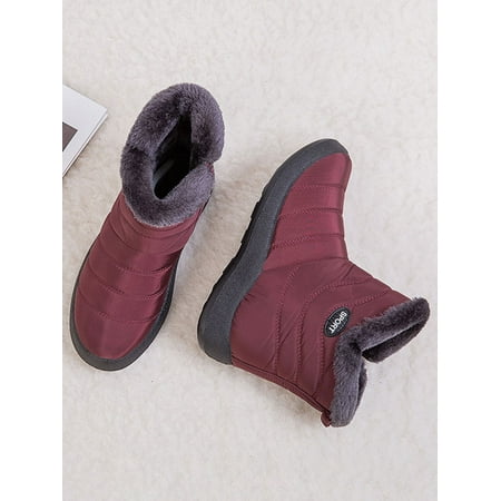 

Crocowalk Women s Winter Ankle Bootie Anti-Slip Faux Fur Lined Ankle Short Boots Waterproof Slip On Outdoor Shoes