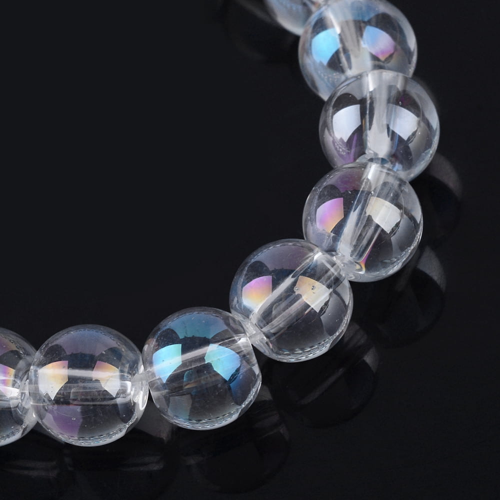 Electroplate Glass Beads Strands AB Color Plated Round Clear AB 7.5x8.5mm Hole: 1mm about 104pcs/strand 30.3 inch