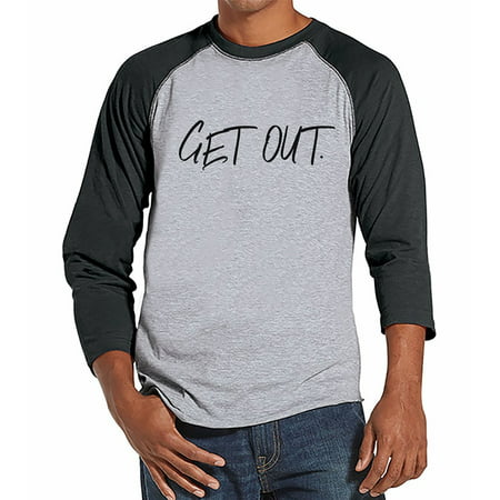 7 ate 9 Apparel Men's Get Out Halloween Raglan Tee - (Best Way To Get Ink Out Of Clothes)