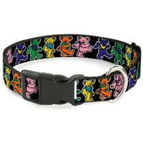 Grateful Dead Pet Collar, Dog Collar Plastic Buckle, Dancing Bears Black Multi Color, 16 to 23 Inches 1.5 Inch Wide