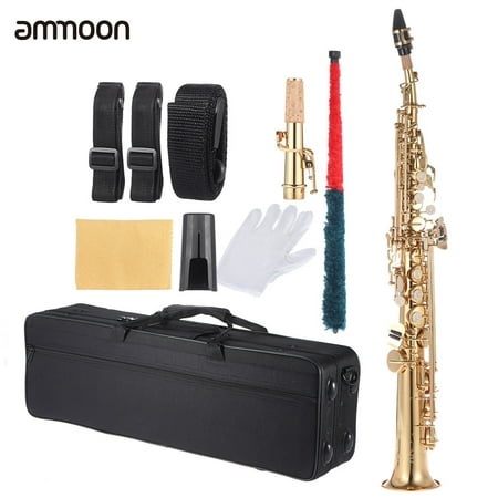 ammoon Brass Straight Soprano Sax Saxophone Bb B Flat Woodwind Instrument Natural Shell Key Carve Pattern with Carrying Case Gloves Cleaning Cloth Straps Cleaning (Best Soprano Saxophone For Beginners)