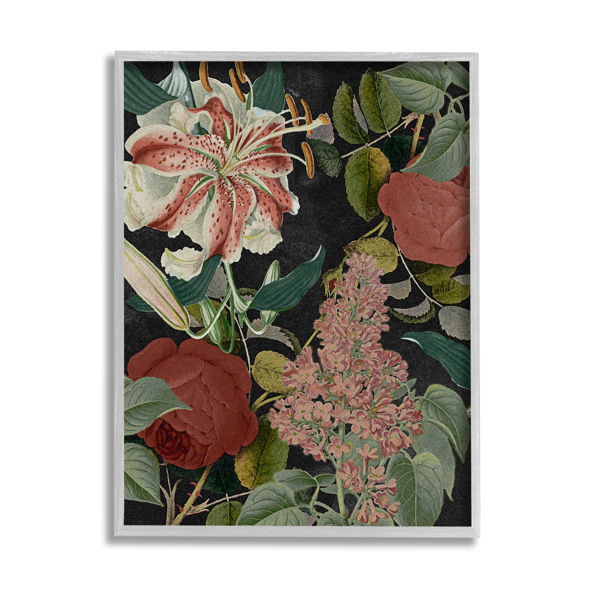 Stupell Industries Tropical Bohemian Floral Illustration Green Red Gray Framed by Daphne Polselli