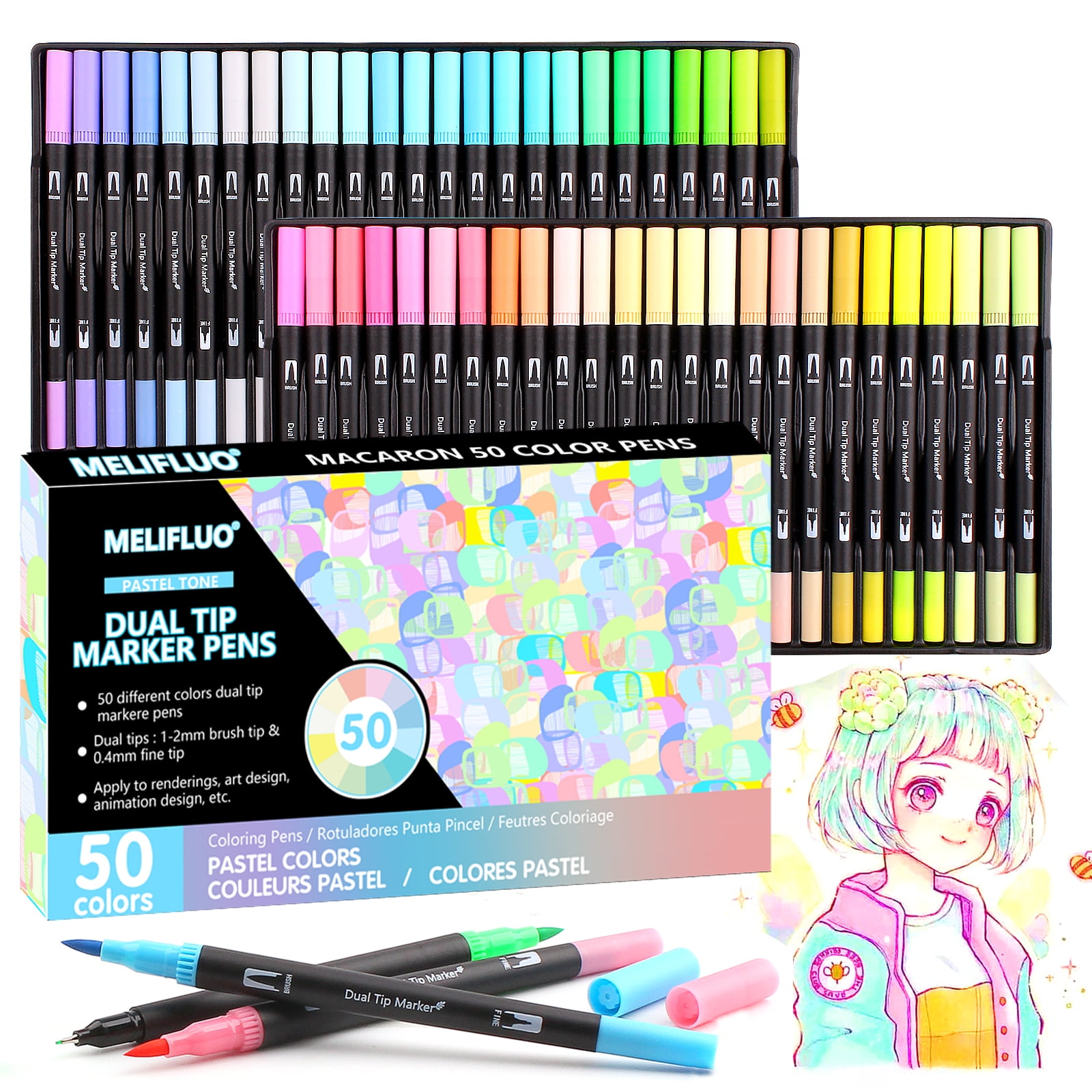 Ohuhu Art Brush Marker 24 Colors Set Brush Bold Type Comic Manga W/Blender  Pen