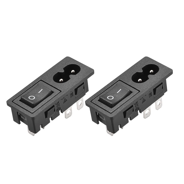 Unique Bargains C8-8 Panel Mount Plug Adapter AC 250V 2.5A 2 Pins 3mm Buckle IEC Inlet Plug Power Socket w 2P ON-OFF Switch 2pcs