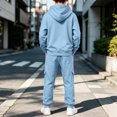 thumbnail image 5 of Girls Boys 2 Piece Sweatsuits Kids' Sweatsuit Set Solid Color Long Sleeve Zip Up Hooded Sweatshirt & Cargo Sweatpants Set,Blue,150, 5 of 7