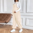 thumbnail image 4 of Women's Maternity Corduroy Overalls Sleeveless Loose Jumpsuit Adjustable Waist Pregnancy Casual Romper,M,Beige, 4 of 7