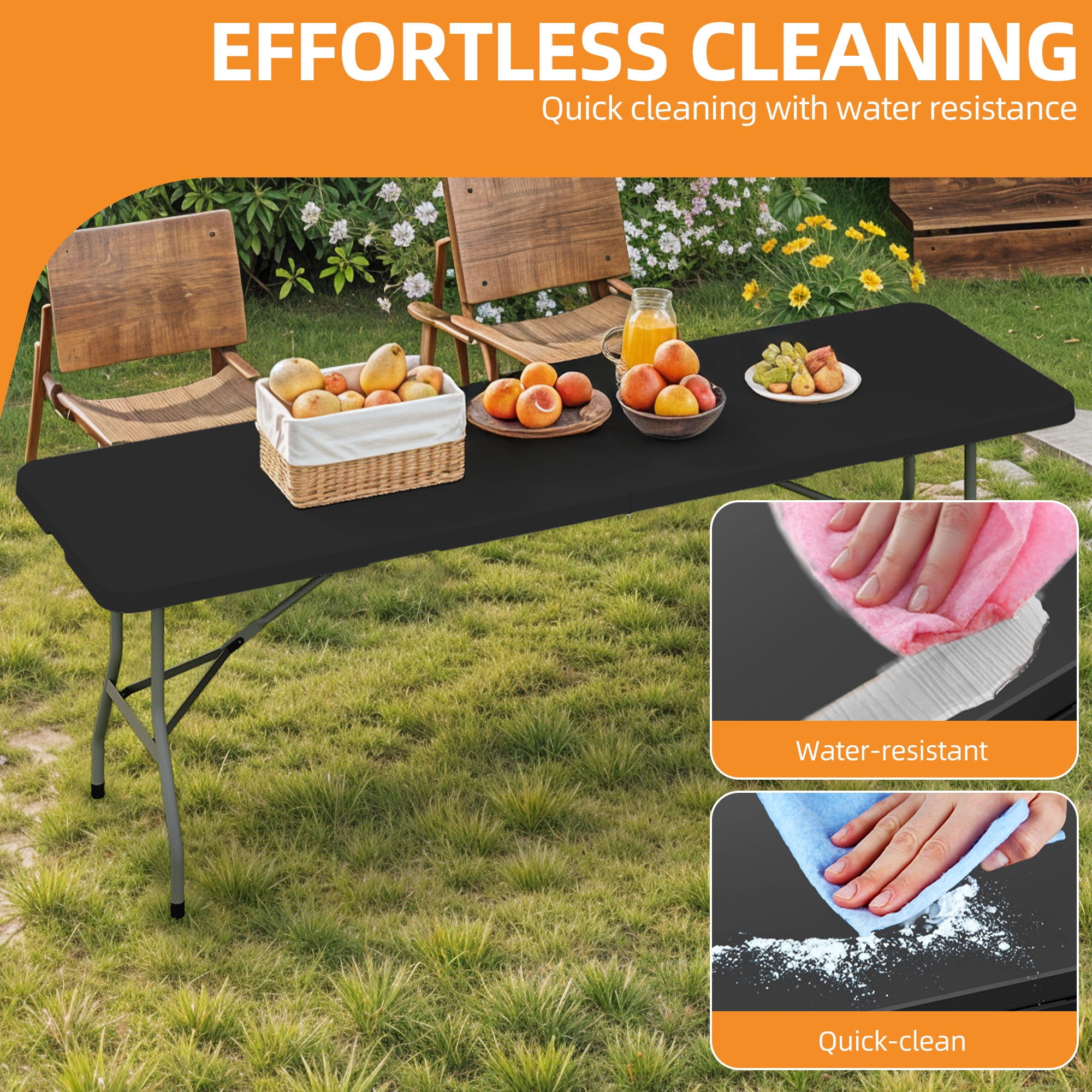 Uforic 8ft Outdoor Folding Picnic Table, HDPP Resin Top with Gray Powder-Coated Steel Legs, Black