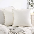 thumbnail image 1 of Funda de cojín 60x60 terciopelo crema blanco juego de 2 decoración boho con pompones Fundas de cojín navideñas funda de cojín decorativa cojín de almohada cojín decorativo sofá cojín para sofá salón, 1 of 7