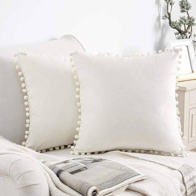 Funda de cojín 60x60 terciopelo crema blanco juego de 2 decoración boho con pompones Fundas de cojín navideñas funda de cojín decorativa cojín de almohada cojín decorativo sofá cojín para sofá salón