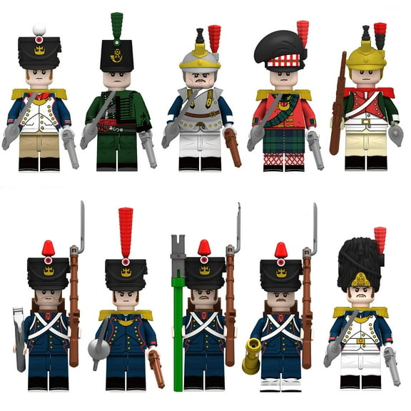 10PCS Napoleon Wars French Cavalry Artillery Soldiers Minifigures Historical Collection Building Block Action Figures Toys Set