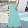 thumbnail image 2 of EDFBUYKRS Female Skirts High Waisted Skirt with Slit Long Women's Casual Ruched Stretchy High Waist A Line Skirt Flared Midi Skirt, 2 of 4