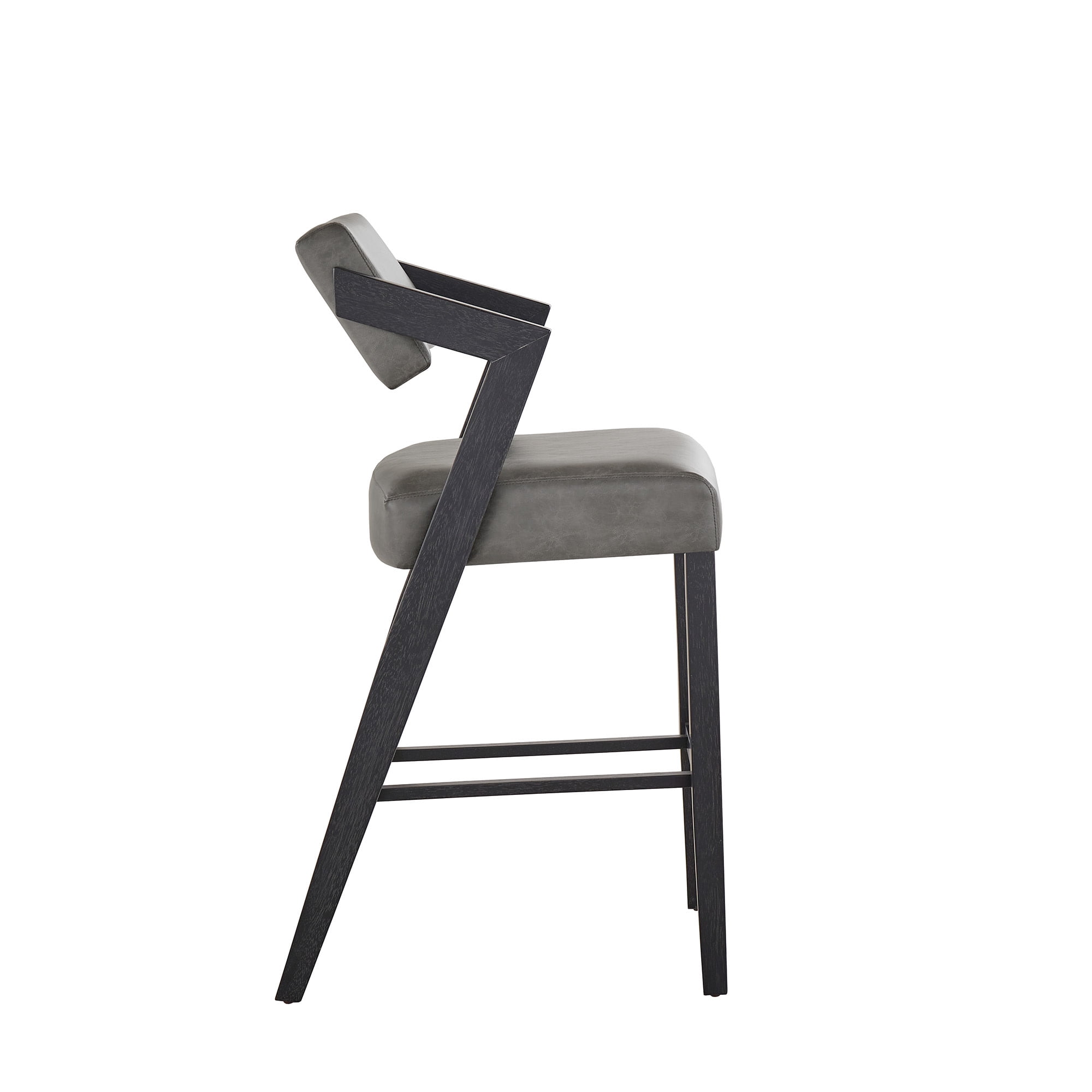 Weston Home Billings Bar Height Chair, Black Wash Frame & Charcoal Vegan Leather Finish