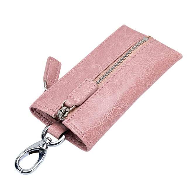 Leather Wallet Keys Storage Purse Portable Beach Date Key Chain Retro Credit Card Receipt Women Men Pink
