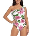 thumbnail image 2 of Yiaed Rose Flowers Print Women One Piece Swimsuits Tummy Control One Shoulder Bathing Suits Pattern Ruffle Swimwear-Large, 2 of 8