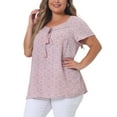 thumbnail image 4 of Agnes Orinda Women's Plus Size Floral Print Tops Hollow Out Tie Neck Short Sleeve Casual Summer Blouses 4X Light Purple, 4 of 6