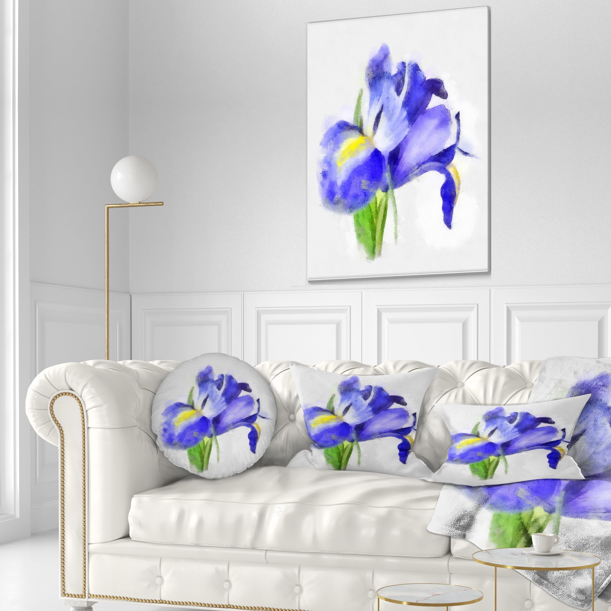 Designart Blue Iris Illustration Watercolor - Floral Throw Pillow - 12x20
