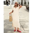 thumbnail image 4 of Merokeety Womens Summer Maxi Dress V Neck Collared Vacation T Shirt Long Dresses Beige xl, 4 of 8