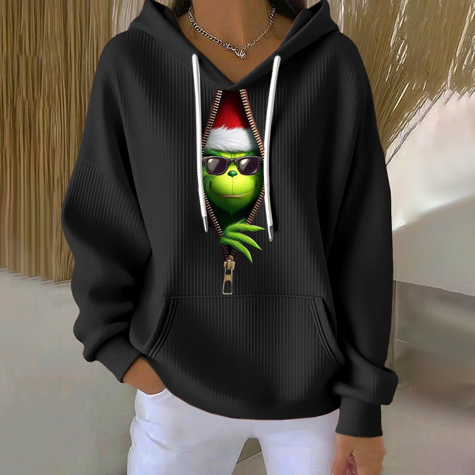 Pull Noël Grinch Costume Femme Manches Longues Col Rond Rigolo Noel Pull Christmas Pull Noel Femme Drole Sweatshirt De Noel Femme Femme Sweat Pull De Noel Femme Grande Taille