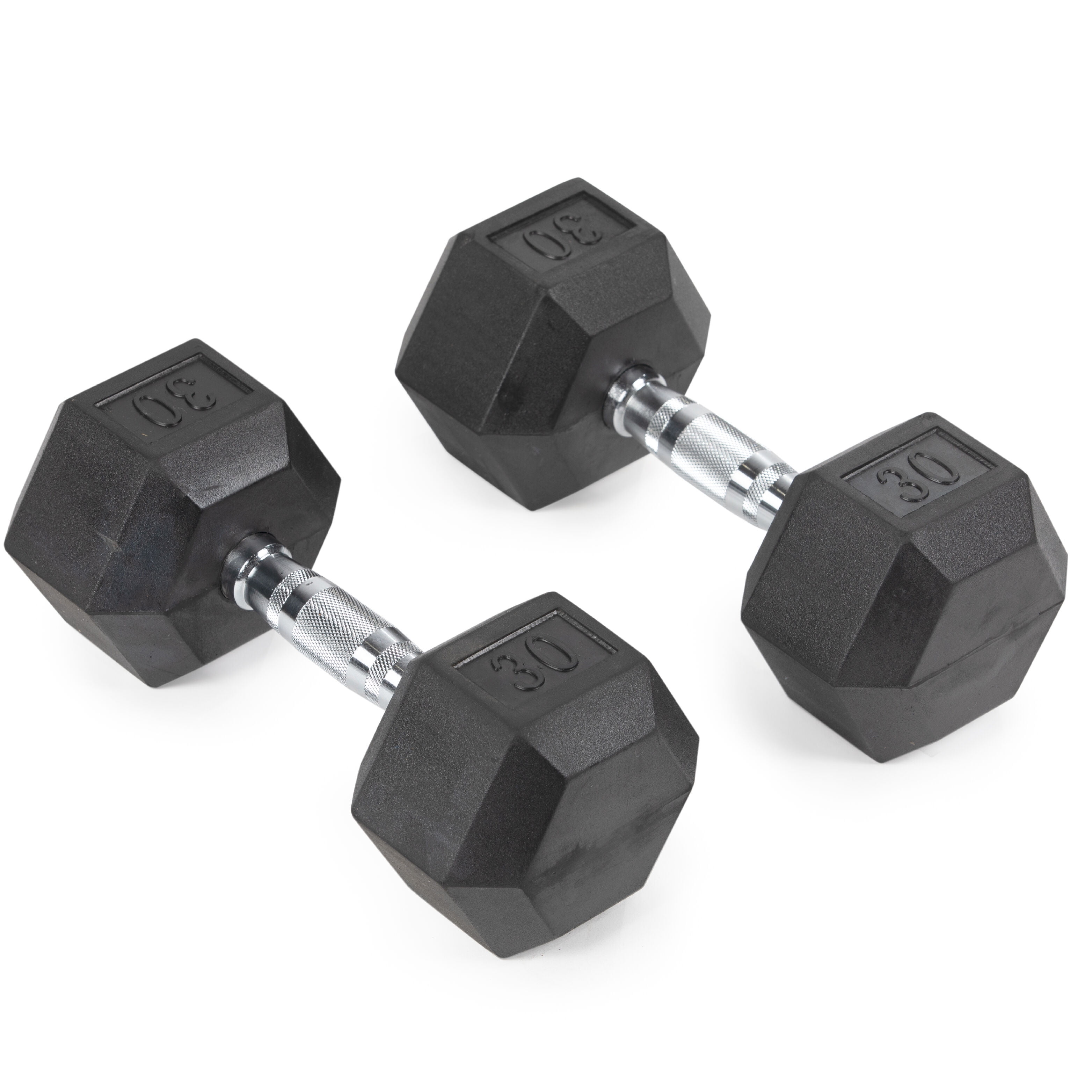 Titan Fitness 30 LB Pair Free Weights, Black Rubber Coated Hex Dumbbell