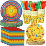 400 Pcs Mexican Party Supplies Fiesta Disposable Paper Plates Napkins and Cups Mexican Tableware Decorations for Cinco de Mayo Birthday, Taco Party (Fresh)