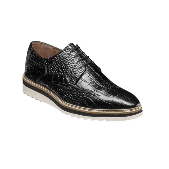 25725-001 Black Stacy Adams Alario Wingtip Croco Embossed Leather Shoes