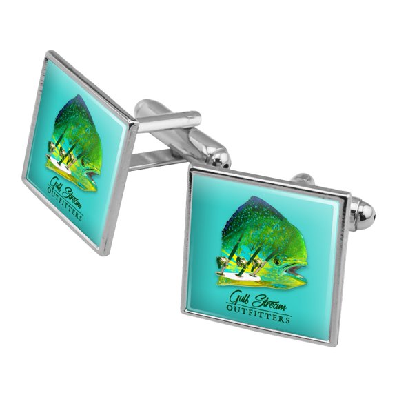 Gulf Stream Outfitters Mahi Mahi Ocean Fishing Square Cufflink Set - Silver or Gold