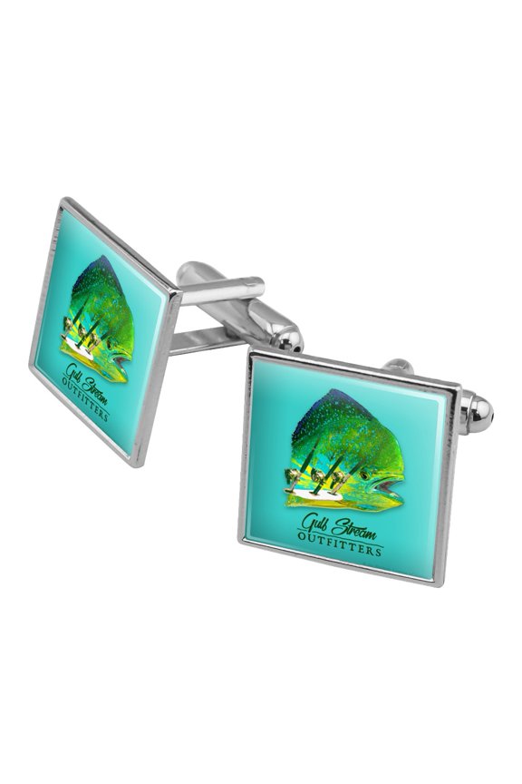 Gulf Stream Outfitters Mahi Mahi Ocean Fishing Square Cufflink Set - Silver or Gold