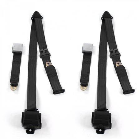 safeTboy Black Retractable Bucket Seat Belt Kit for 1952-1954 Ford Airplane 3 Point - 2 Belts
