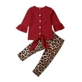 thumbnail image 1 of TheFound 2PCS Clothes Set Baby Girls Lama Sleeve Solid Color Button Top + Leopard Elastic Waist Pants Outfit, 1 of 7