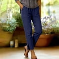 thumbnail image 5 of VBVC Women's Button Slit Hem Capri Pants,Straight Leg Cropped Trousers For Women,Ladies Summer Cotton-Linen Sweatpants with Pockets,Dark Blue,S-2XL, 5 of 8