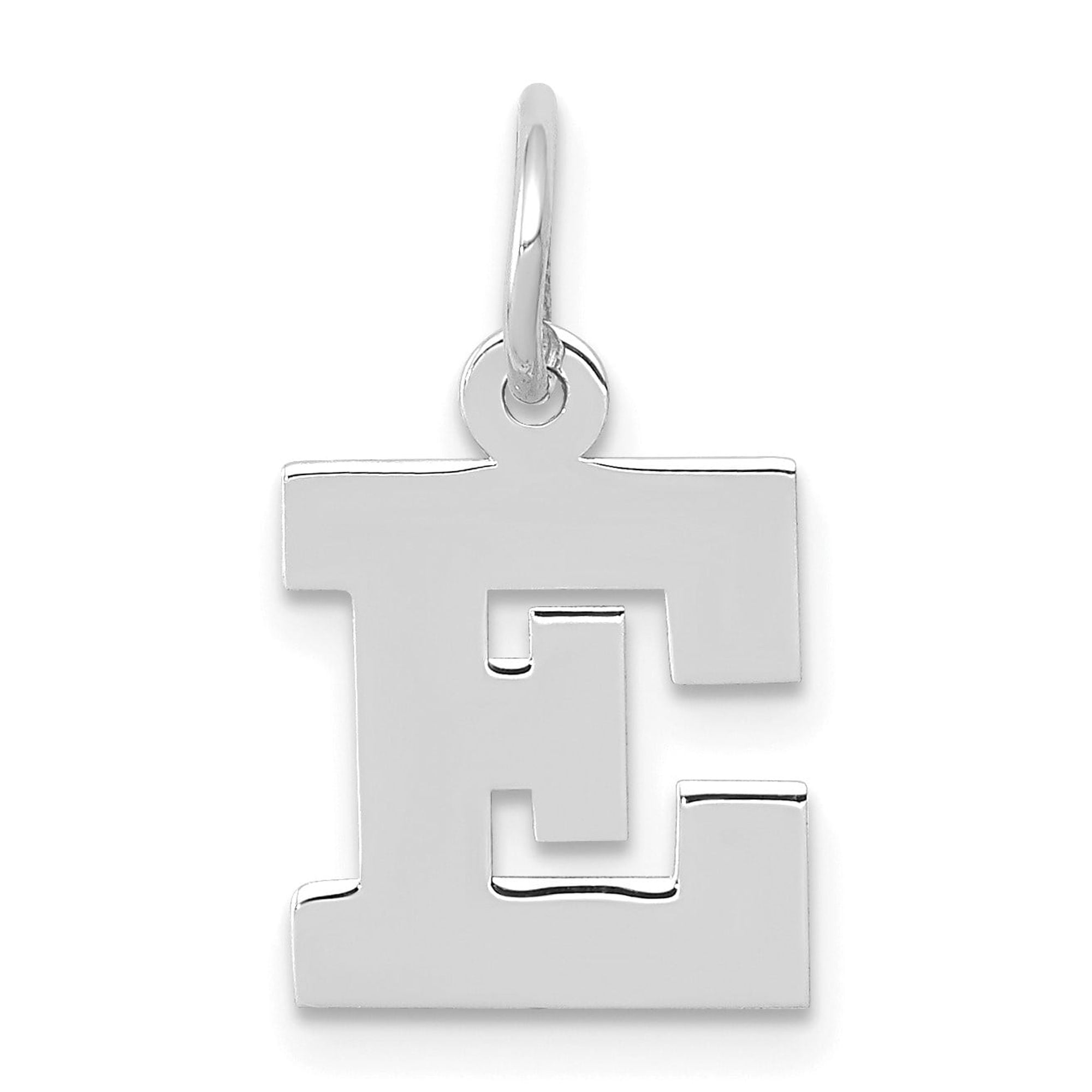 14k White Gold Block Letter E Pendant for Women or Unisex, Bold Polished Initial Charm, Minimalist Alphabet Necklace, Personalized Name Jewelry for Daily Wear