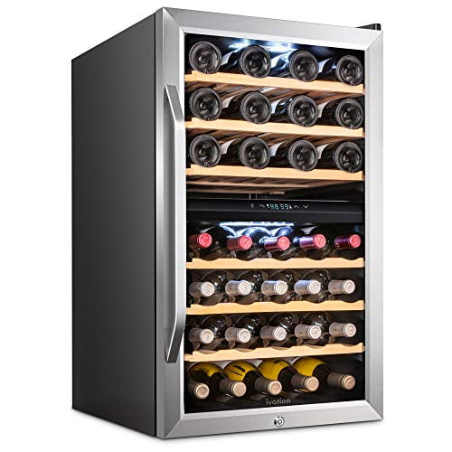 Ivation 43 Bottle Dual Zone Wine Cooler Refrigerator W Lock Large Freestanding Wine Cellar For Red White Champagne Sparkling Wine 41f 64f Digital Temperature Control Fridge Stainless Steel Walmart Com