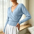 thumbnail image 4 of XUNKUSGA Sweaters for Women Fashion Wrap Cross V Neck Long Sleeve Knit Sweaters Classic Solid Color Slim Fit Pullover Sweaters Lightweight Soft Knit Tops for Women Sky Blue M, 4 of 7