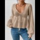 thumbnail image 5 of Suéter Adelgazante de Larga para Mujer, Informal, con Cuello en V, de Punto Caqui S, 5 of 10