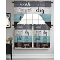thumbnail image 3 of Teal Gray Brown Kitchen Curtains Swag Valance and Tier Curtains Set 36 Inch Length, Vintage Art Wooden Retro Rod Pocket Drape Panels Pair Swag Curtains for Bathroom/Cafe/Window, 3 of 6
