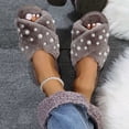 thumbnail image 2 of Qingpeng Womens Open Toe Twisted Band Plush Slide Slippers Cozy Soft Indoor House Shoes with Scattered Pearl Embellishment for Winter, 2 of 7
