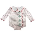 thumbnail image 3 of 0-3 Months Newborn Baby Bodysuits Infant Baby Girl Outfit Christmas Tree Embroidery Long Sleeve Romper Bodysuit Smocked Bubble Clothes,Red Jumpsuit Sleep & Play One-Piece Bodysuit, 3 of 7
