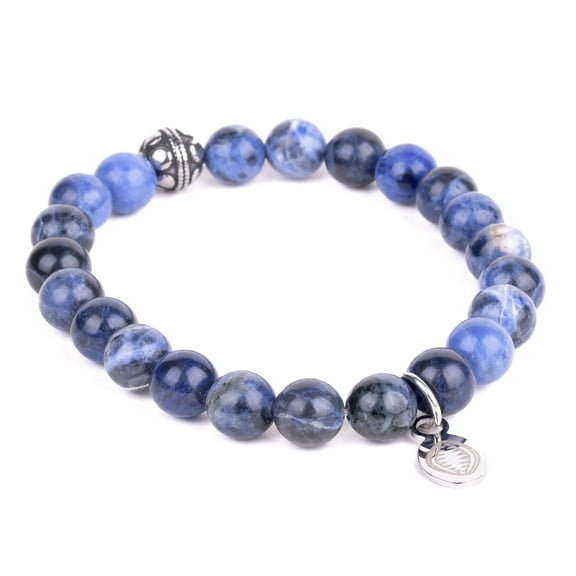 Mystigrey Rio Stainless Steel Bracelet Blue Sodalite with Steel BeadSmall For Men and Women