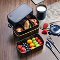 thumbnail image 2 of Caja Bento de 2 Niveles con Bolsa de Almuerzo - Cubiertos, Cajas Bento con Compartimentos Ajustables para Adultos y niños, lonchera portátil a Prueba de Fugas para el Trabajo y la Escuela, 2 of 5