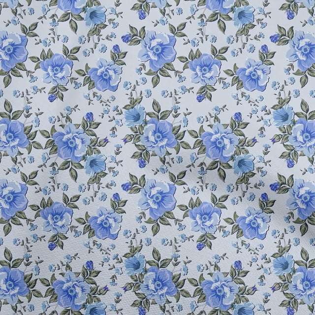oneOone Velvet Medium Blue Fabric Floral Fabric For Sewing Printed Craft Fabric By The Yard 58 Inch Wide