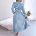 thumbnail image 5 of qafoshin Fall Pleated Dresses for Women V Neck Long Sleeve Midi Dress Waistband Classic Ruched Dress, 5 of 7