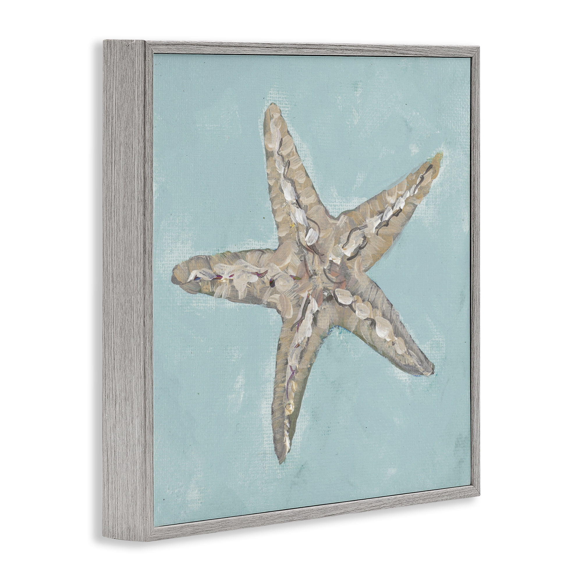 Stupell Industries Blue Starfish Impression Coastal Painting Gray Framed Art Print Wall Art, 24 x 24