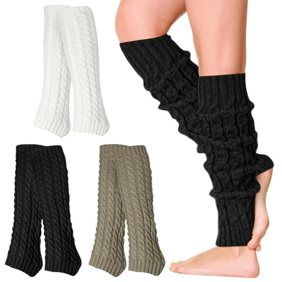 Meottam 3 Pairs Women's Leg Warmers Fashion Knitted Winter Long Leg Warmers Boots Socks for Women Girls Sports Party Yoga Accessories