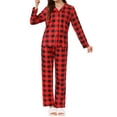 thumbnail image 4 of Pijamas de familia de cuadros con botones de manga larga Inspire Chic para adultos XL, rojos para mujeres, 4 of 4