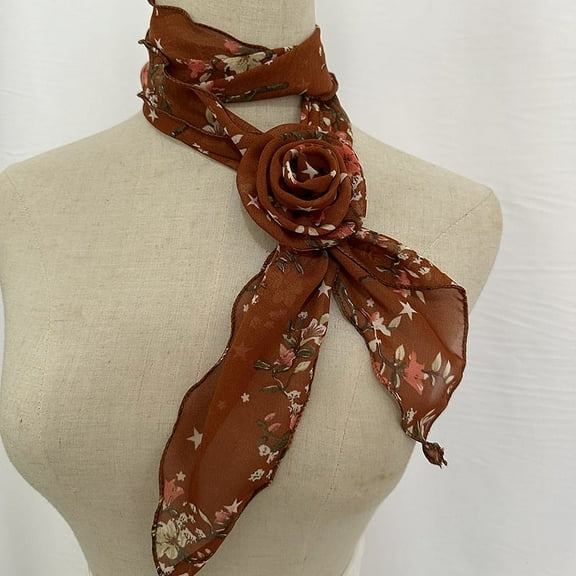 ERDOUY elegant and personalized scarf, long small scarf with rose buckle collar decoration, artistic style dressing scarf (red)