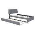thumbnail image 7 of Full Size Platform Bed with Trundle,Teddy Fleece Upholstered Bed Frame with LED Light and USB Ports,Modern Full Bed for Kids Teens Adults Bedroom,Gray, 7 of 7