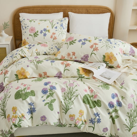 100% Cotton Duvet Cover – Botanical Garden Print, Green Floral Duvet Cover Set with Zipper Closure, 3-Piece Soft Breathable Natural Cotton Bedding Set for All Seasons