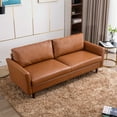 thumbnail image 2 of Miekor Furniture 80" Faux Leather Sofa Couch, Mid-Century Modern Sofa with Solid Wooden Frame & Padded Cushions, 3-Seater Couch for Living Room, Apartment, Lounge Room, Brown 43461, 2 of 10