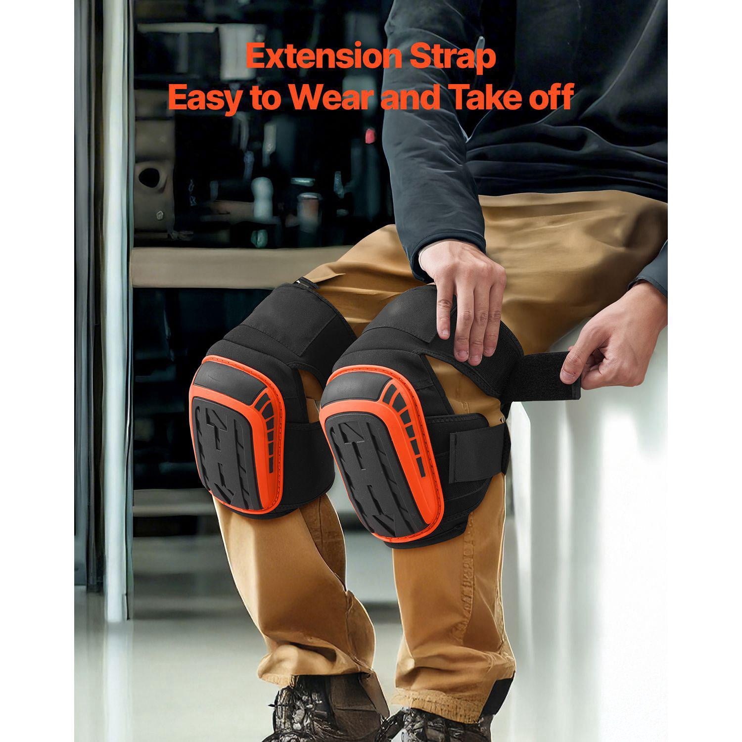 Heavy Duty Knee Pads for Work with Extension Straps Anti Slip Foam Gel for Men Women Gardening Flooring Roofing Cleaning Black Orange